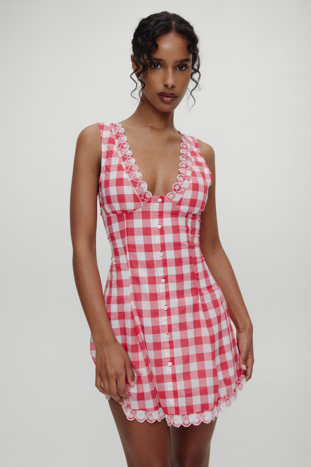 pink white gingham dress x BELLA HADID Farm Gingham Mini Dress