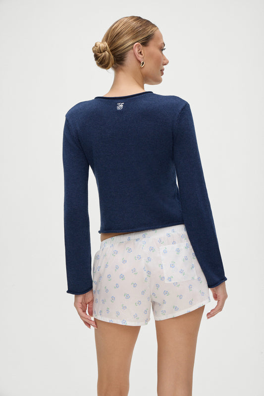 Product-Hover--Farmhouse Poplin Boxer Short in Periwinkle Blue and White Floral Print