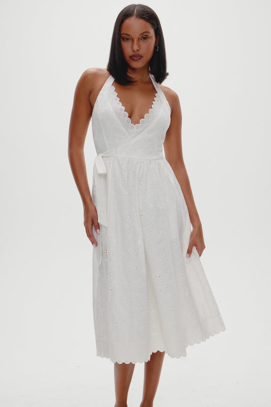 Product--x BELLA HADID Fort Worth Fairy Midi Dress - Salt Air Eyelet