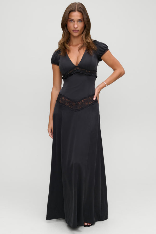 X devon lee carlson girl next door silk maxi dress -  noir