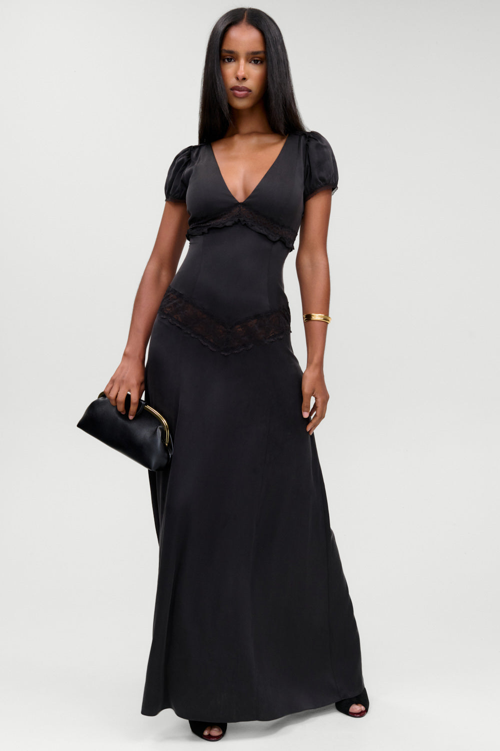 x Devon Lee Carlson Girl Next Door Silk Maxi Dress  Noir