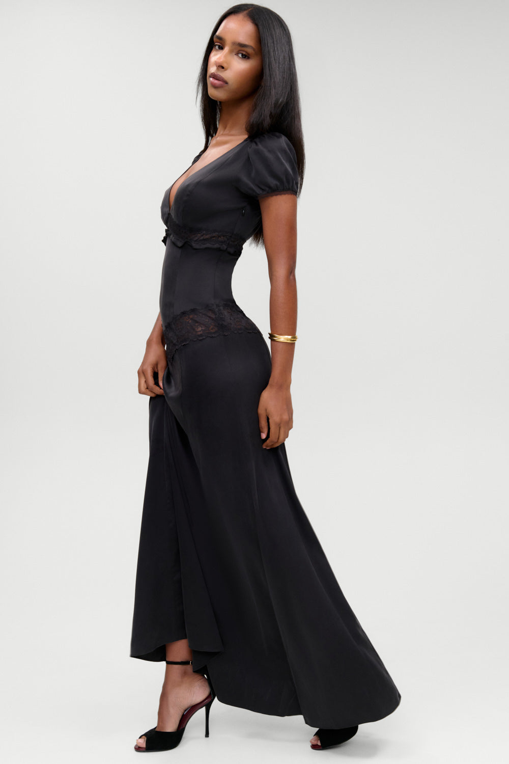 x Devon Lee Carlson Girl Next Door Silk Maxi Dress  Noir