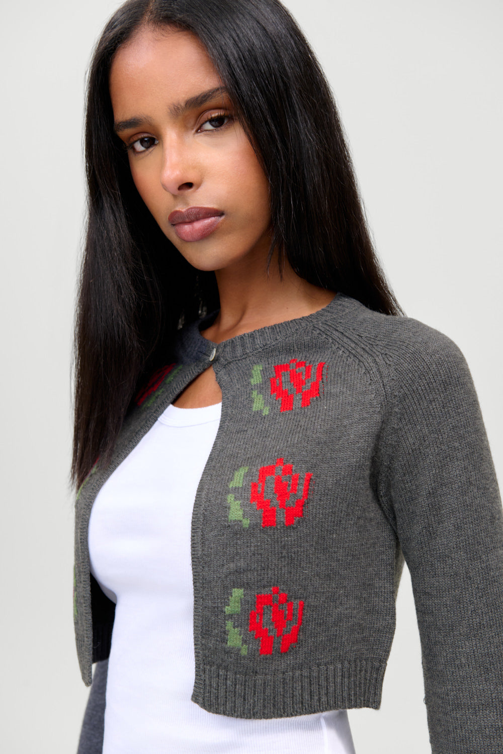 Grace Cropped Knit Cardigan  Smoky Rose