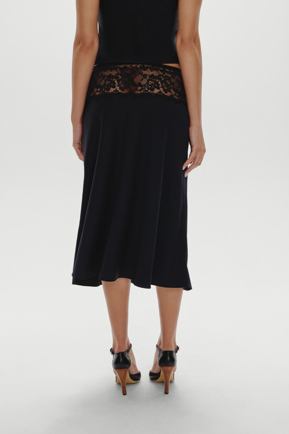 Harper Satin Midi Skirt  Black