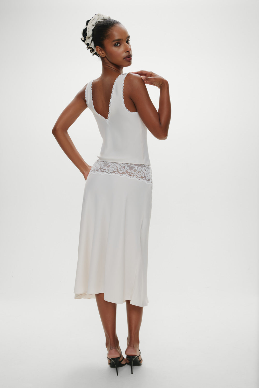 Harper Satin Lace Midi Skirt  Heaven