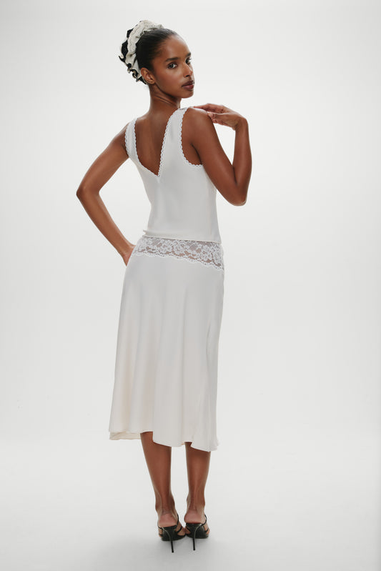 Product-Hover--Harper Satin Lace Midi Skirt - Heaven