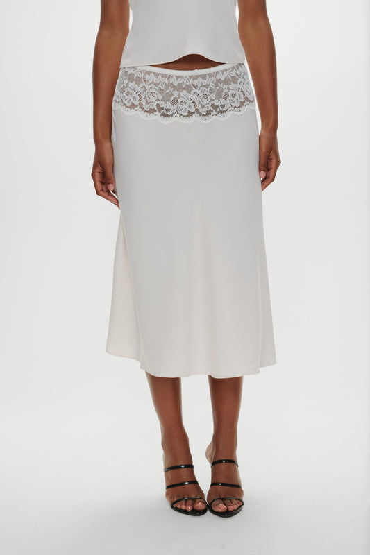 Product--Harper Satin Lace Midi Skirt - Heaven