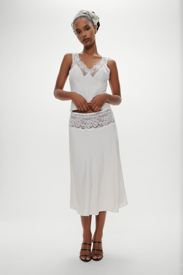 Harper satin lace midi skirt -  heaven