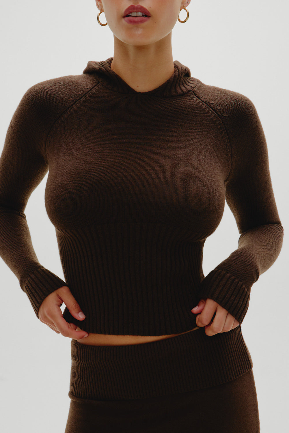 Hazel Knit Hoodie - Chocolate Brown