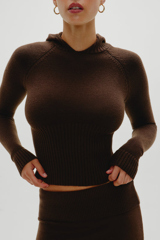 Product-Hover--Hazel Knit Hoodie - Chocolate Brown