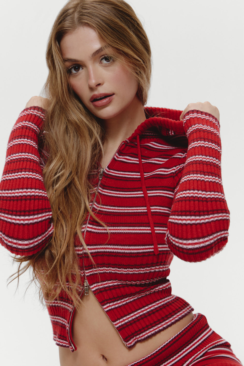 Heritage Zip Up Knit Hoodie  Strawberry Stripe