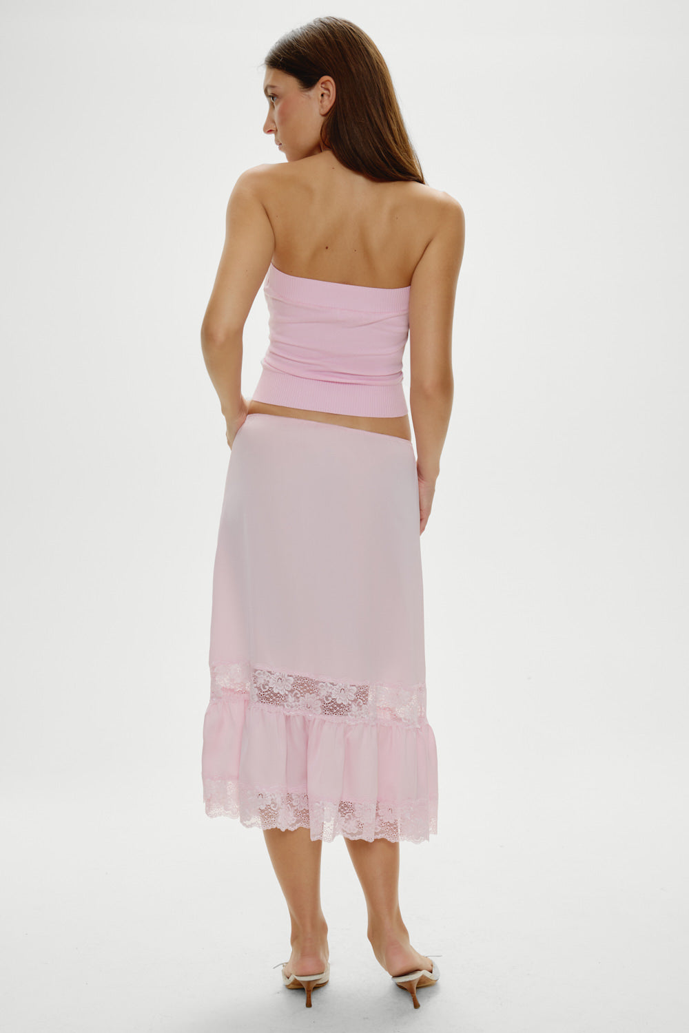 Hideaway Satin Slip Midi Skirt  Strawberries & Cream