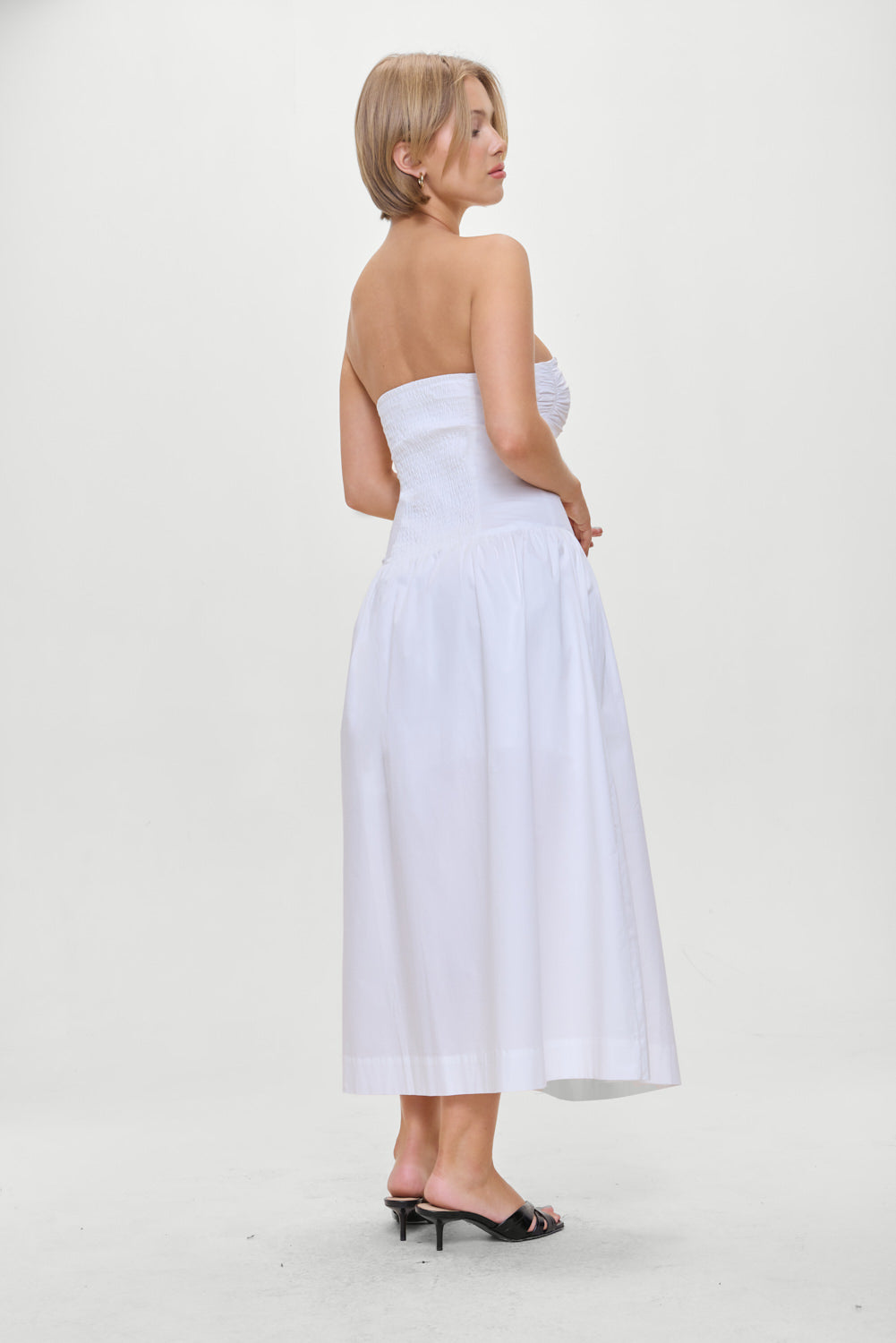 Horizon Strapless Collared Midi Dress  White