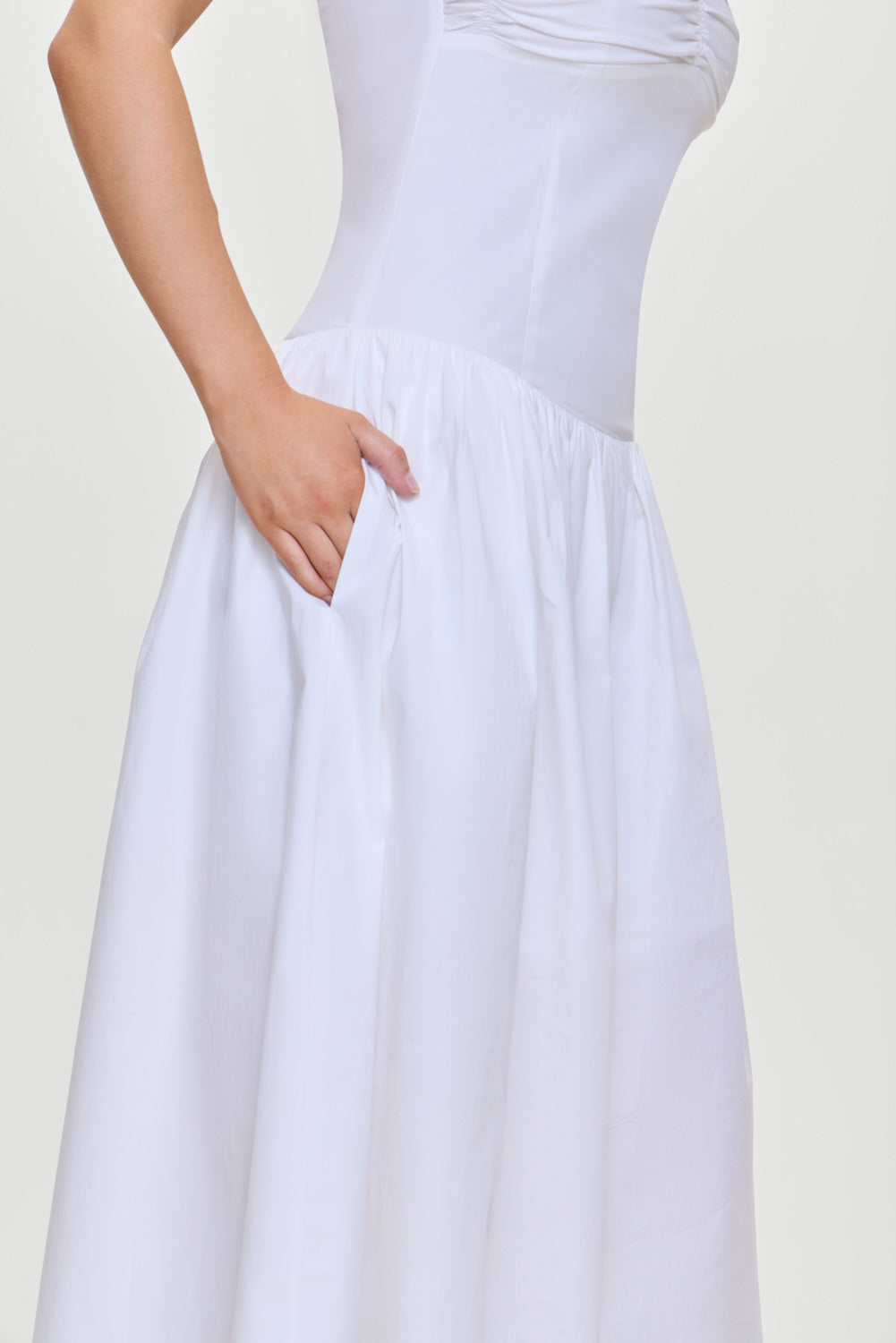 Horizon Strapless Collared Midi Dress  White