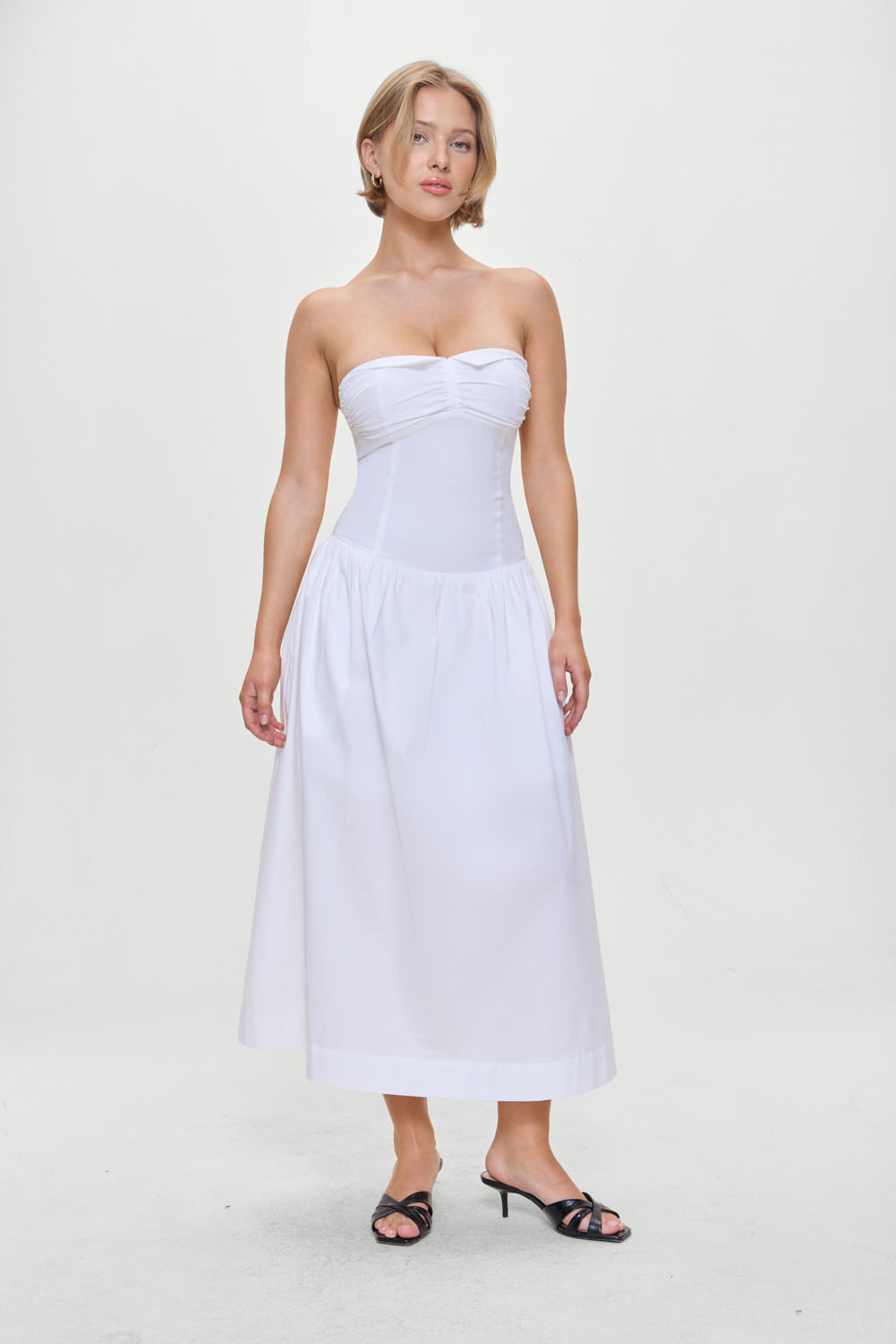 Horizon Strapless Collared Midi Dress  White