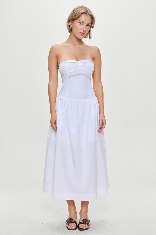 Product--Horizon Strapless Collared Midi Dress White