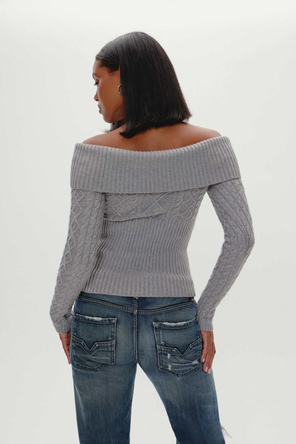 Jazz Off The Shoulder Knit Sweater  Cloud Cover