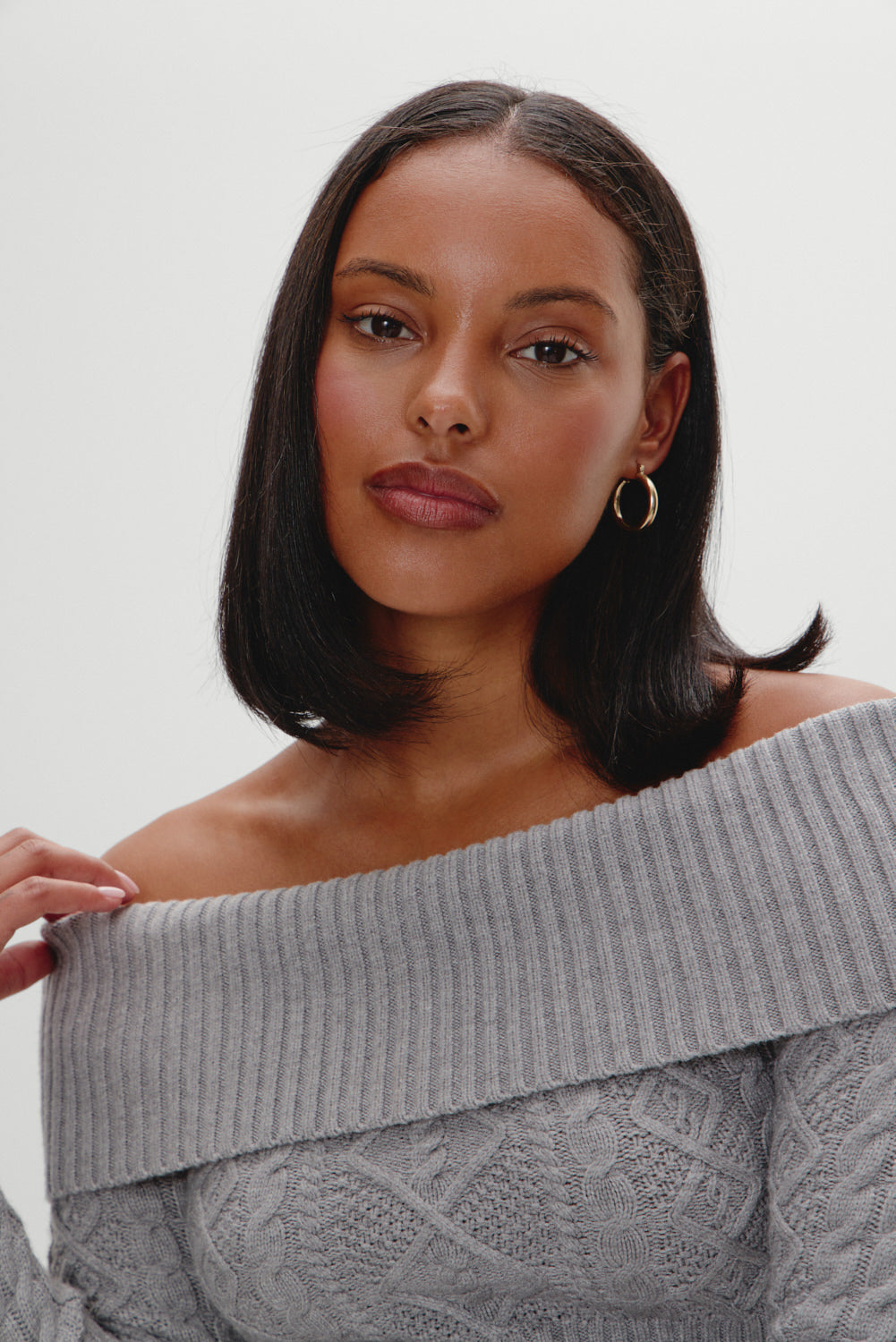 Jazz Off The Shoulder Knit Sweater  Cloud Cover