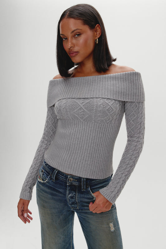Product-Hover--Jazz Off The Shoulder Knit Sweater - Cloud Cover