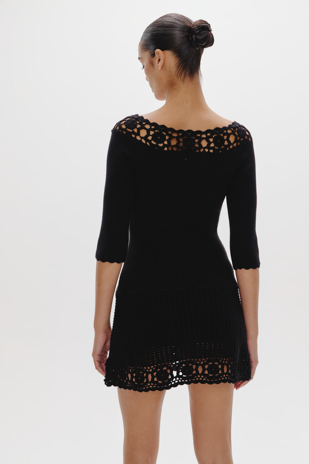 Kaia Crochet Knit Mini Dress  Black