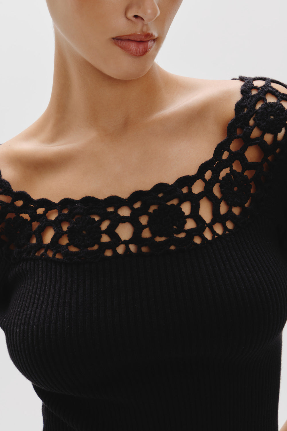Kaia Crochet Knit Mini Dress  Black