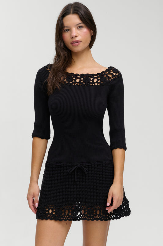 Product--Kaia Crochet Knit Mini Dress - Black