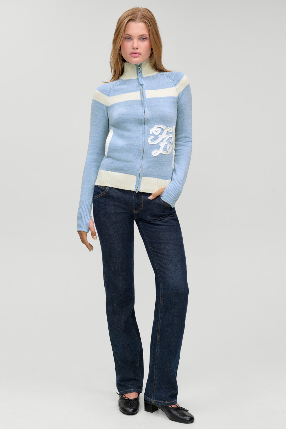 Kingston Cotton Knit Zip Up  Heavenly Blue