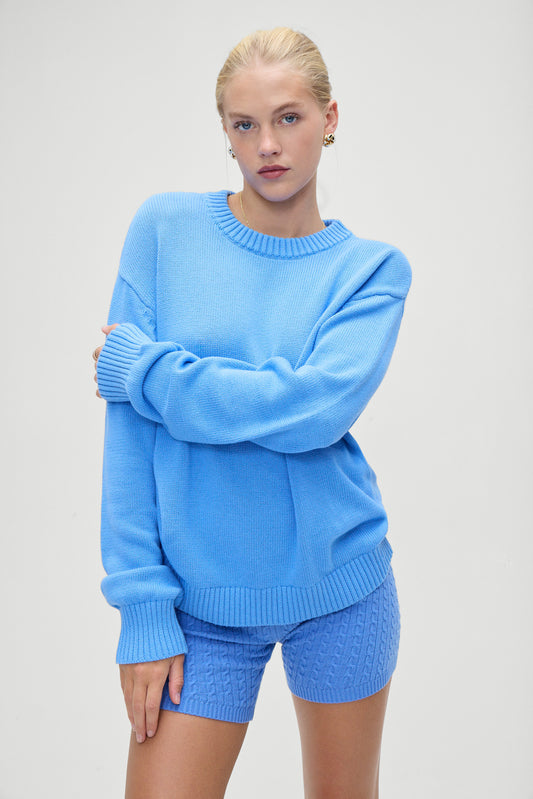Product-Hover--Kip Cotton Knit Oversized Boyfriend Sweater Blue Moon