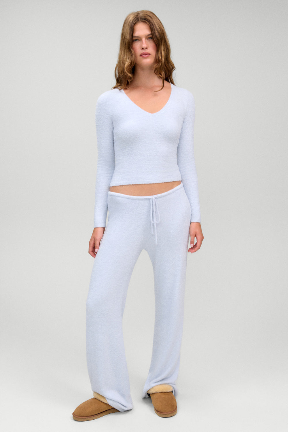 x Barefoot Dreams Kit V Neck Sweater  Ocean Mist