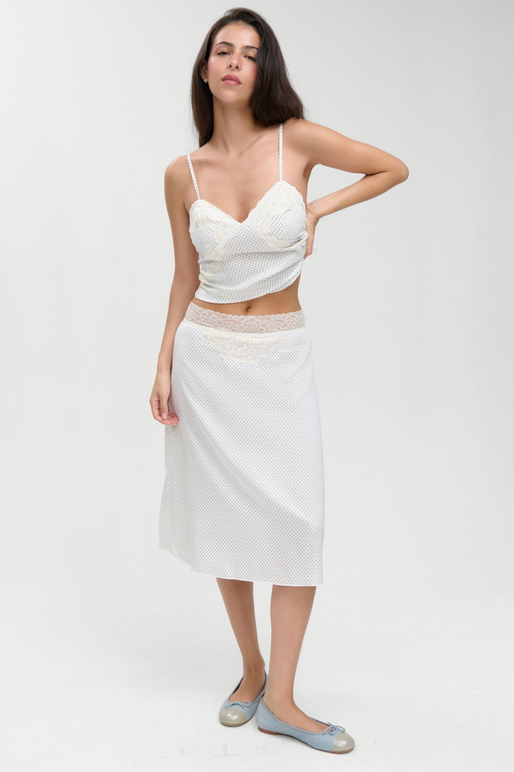 Laura Silk Midi Skirt  French Pearl