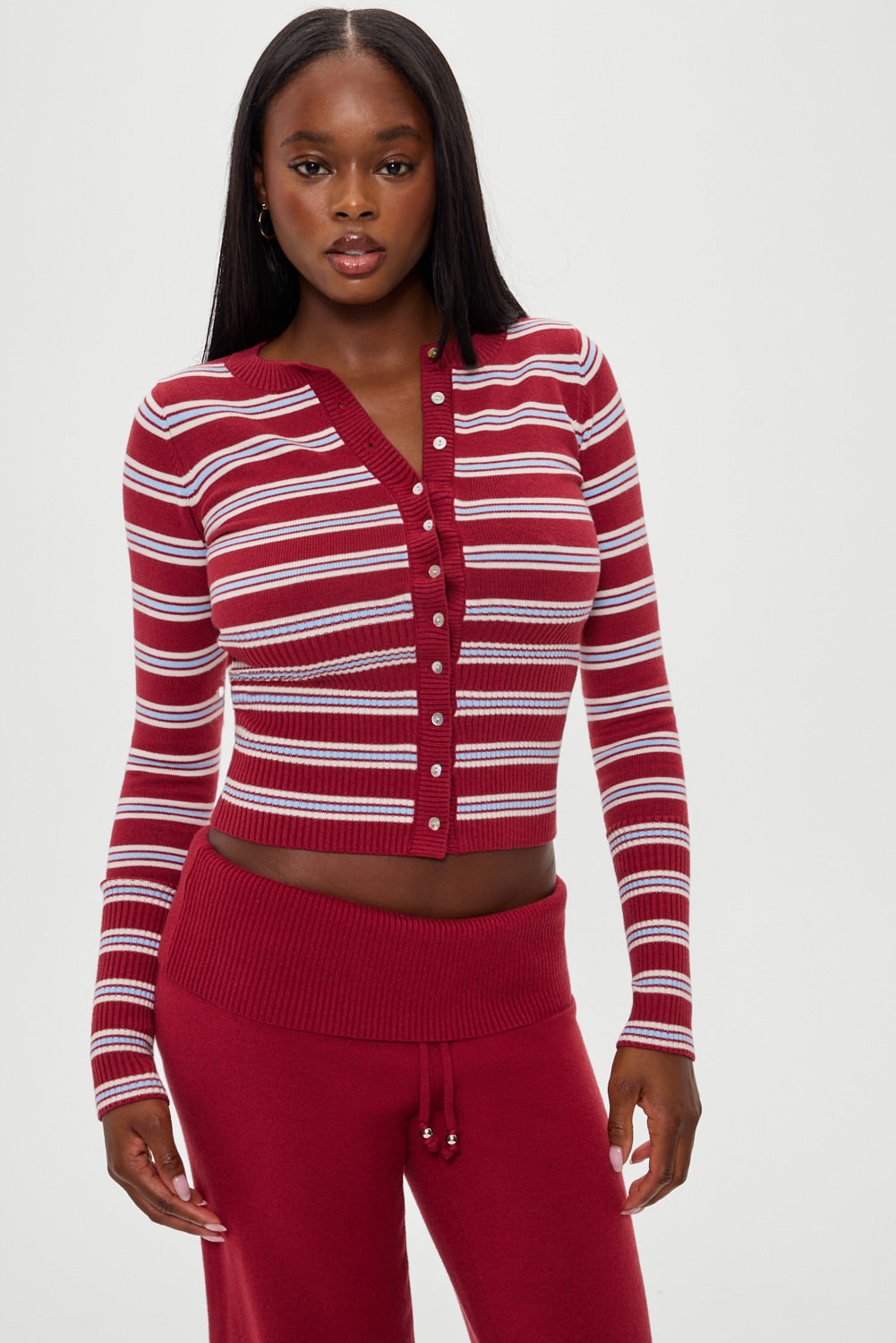 Lenon Button Up Knit Sweater  Collegiate Stripe