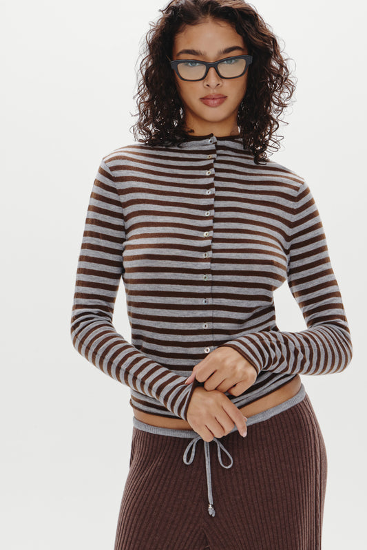 Product--Leo Knit Button Up Cardigan - Pebble