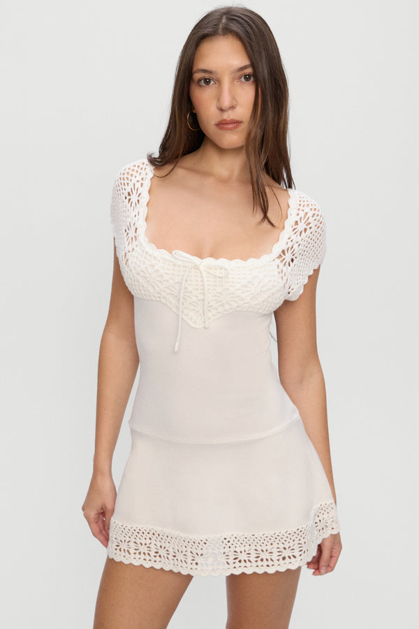 Lover crochet knit mini dress -  white