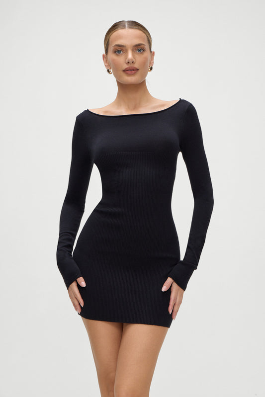 Product-Hover--Luca Knit Mini Dress Black