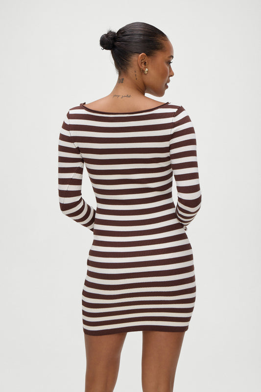Product-Hover--Luca Knit Mini Dress Brown Sugar Stripe