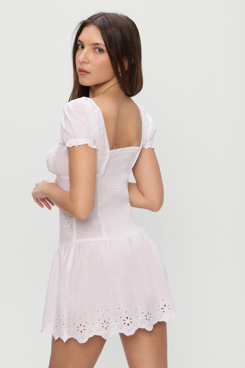 Lucien Cotton Embroidered Mini Dress  Optic White