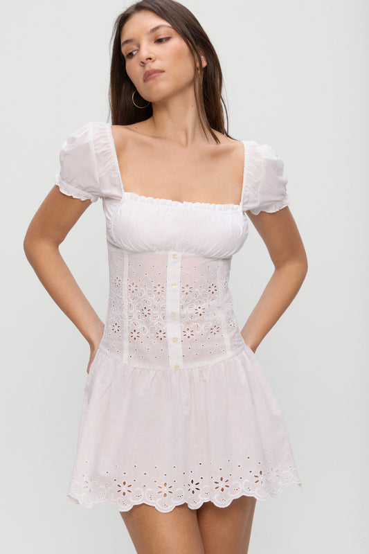 Product--Lucien Cotton Embroidered Mini Dress - Optic White