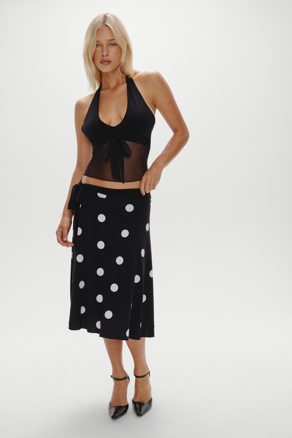 May Mesh Knit Halter Top  Black