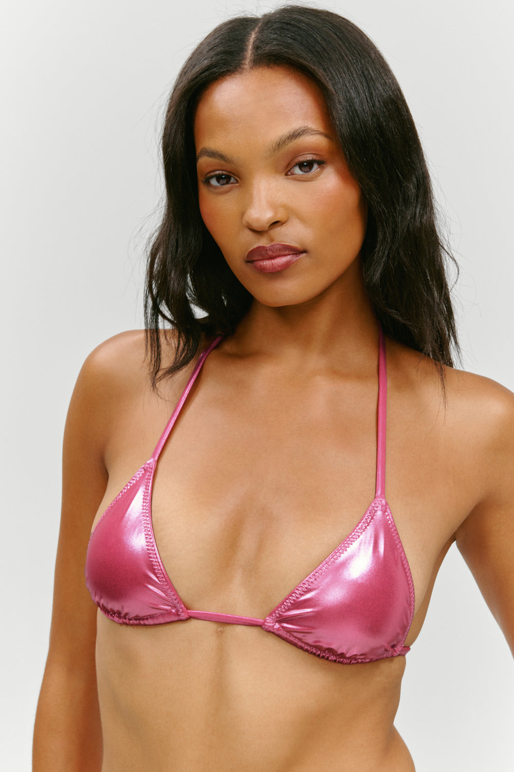 x KHY Nick Metallic Triangle Bikini Top  Pink Chrome