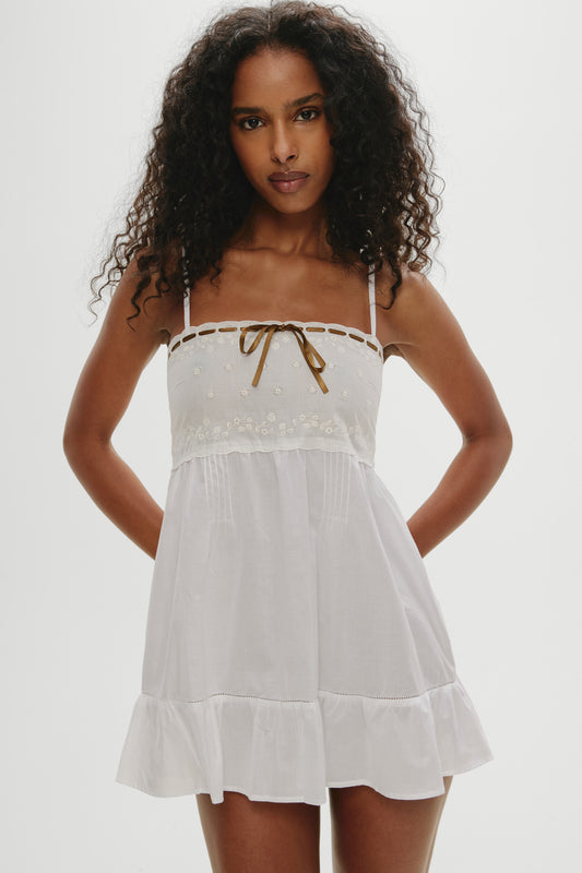 Product--Paris Cotton Babydoll Dress - Daisy White