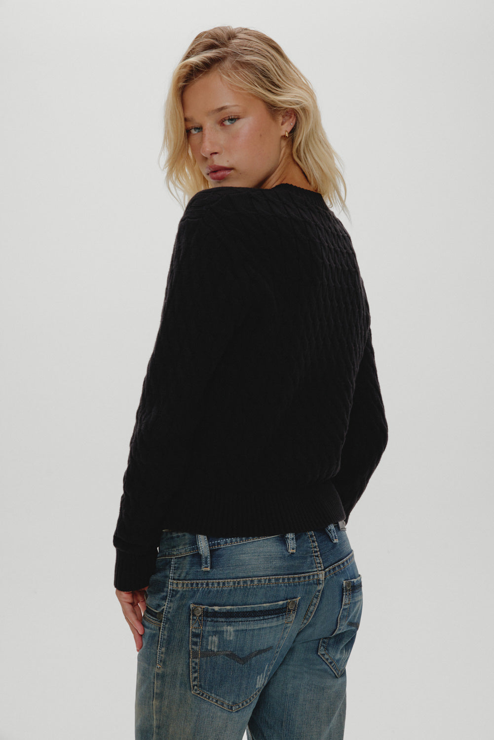 Prince Cable Knit Sweater  Black