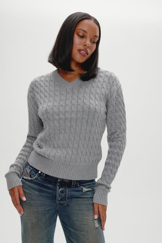 Product--Prince Cable Knit Sweater - Cloud Cover