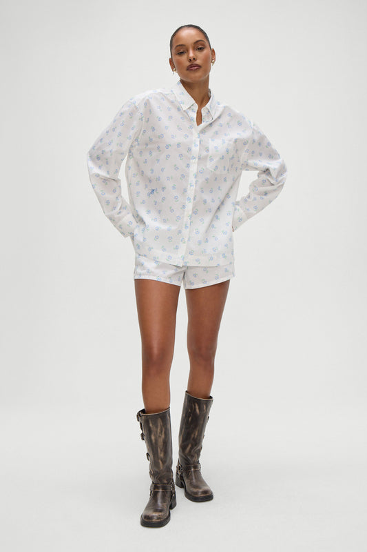 Product-Hover--Ralph Poplin Sleep Shirt in Periwinkle  Blue and White Floral Print