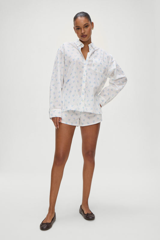 Product--Farmhouse Poplin Boxer Short in Periwinkle Blue and White Floral Print