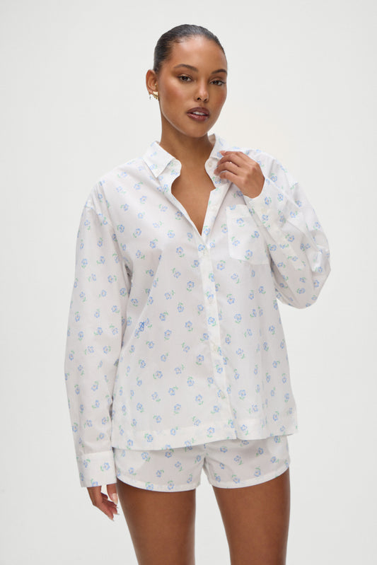 Product--Ralph Poplin Sleep Shirt in Periwinkle  Blue and White Floral Print