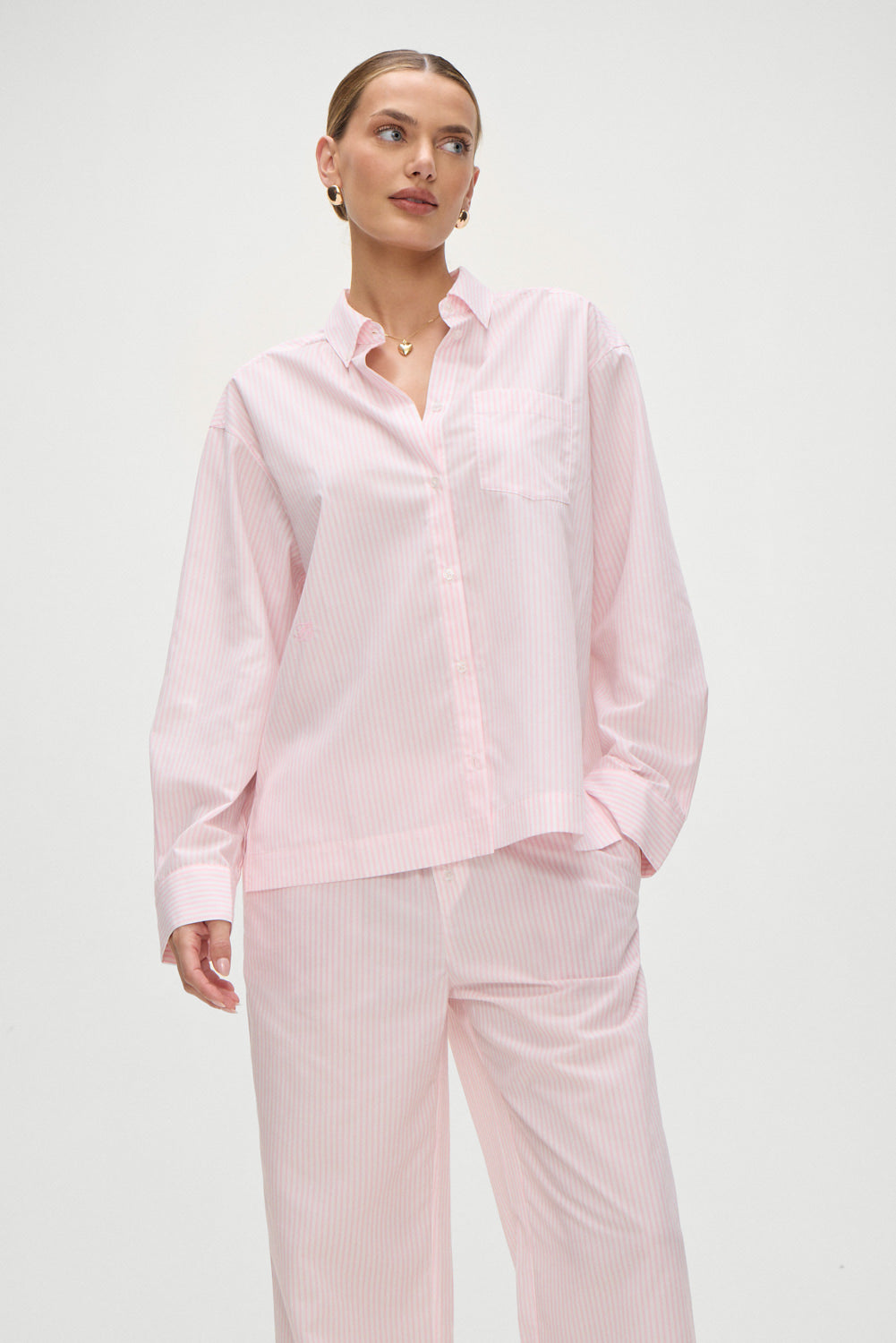 Ralph Long Sleeve Sleep Shirt  Pink Stripe