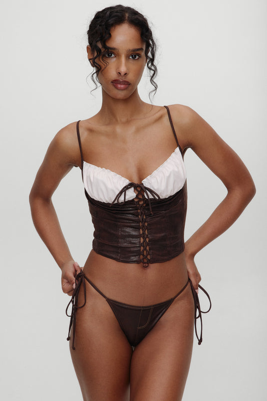 Product-Hover--BELLA HADID Ranch Corset Bikini Top Cocoa