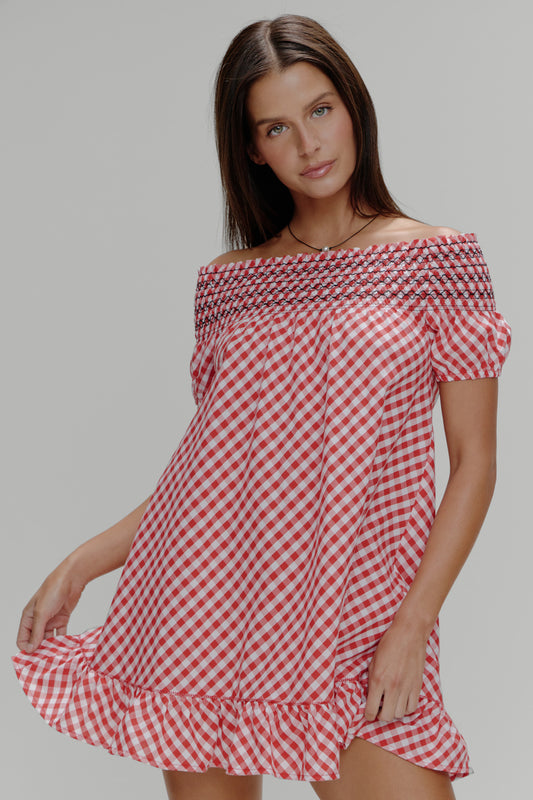 Product--Ruby Gingham Babydoll Dress Cherry Picnic