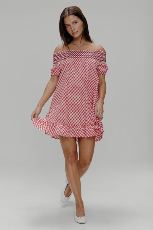 Product-Hover--Ruby Gingham Babydoll Dress Cherry Picnic