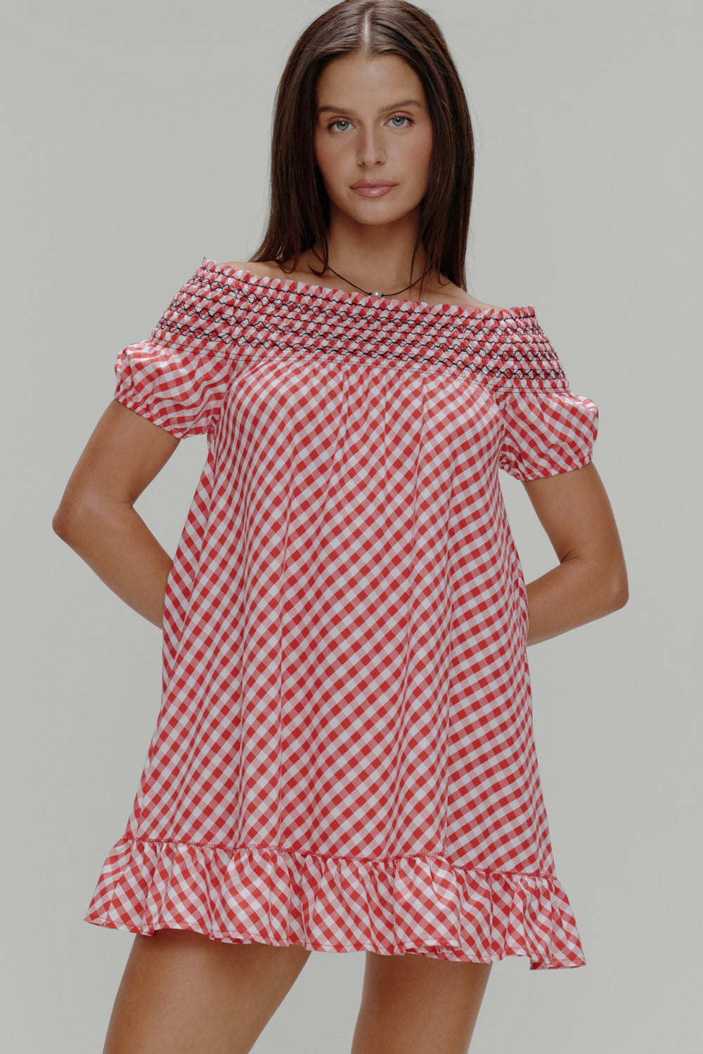 Ruby Gingham Babydoll Dress  Cherry Picnic